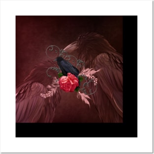 Wonderful crow with rose Posters and Art